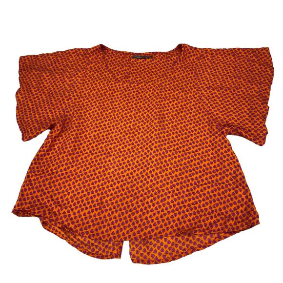 Prana Top Blouse Womens Medium Orange Round Neck Short Sleeve Oversized Fits - Picture 1 of 12